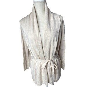 Zara Knit Womens Beige Open Front Cardigan Sweater With Belt Size S